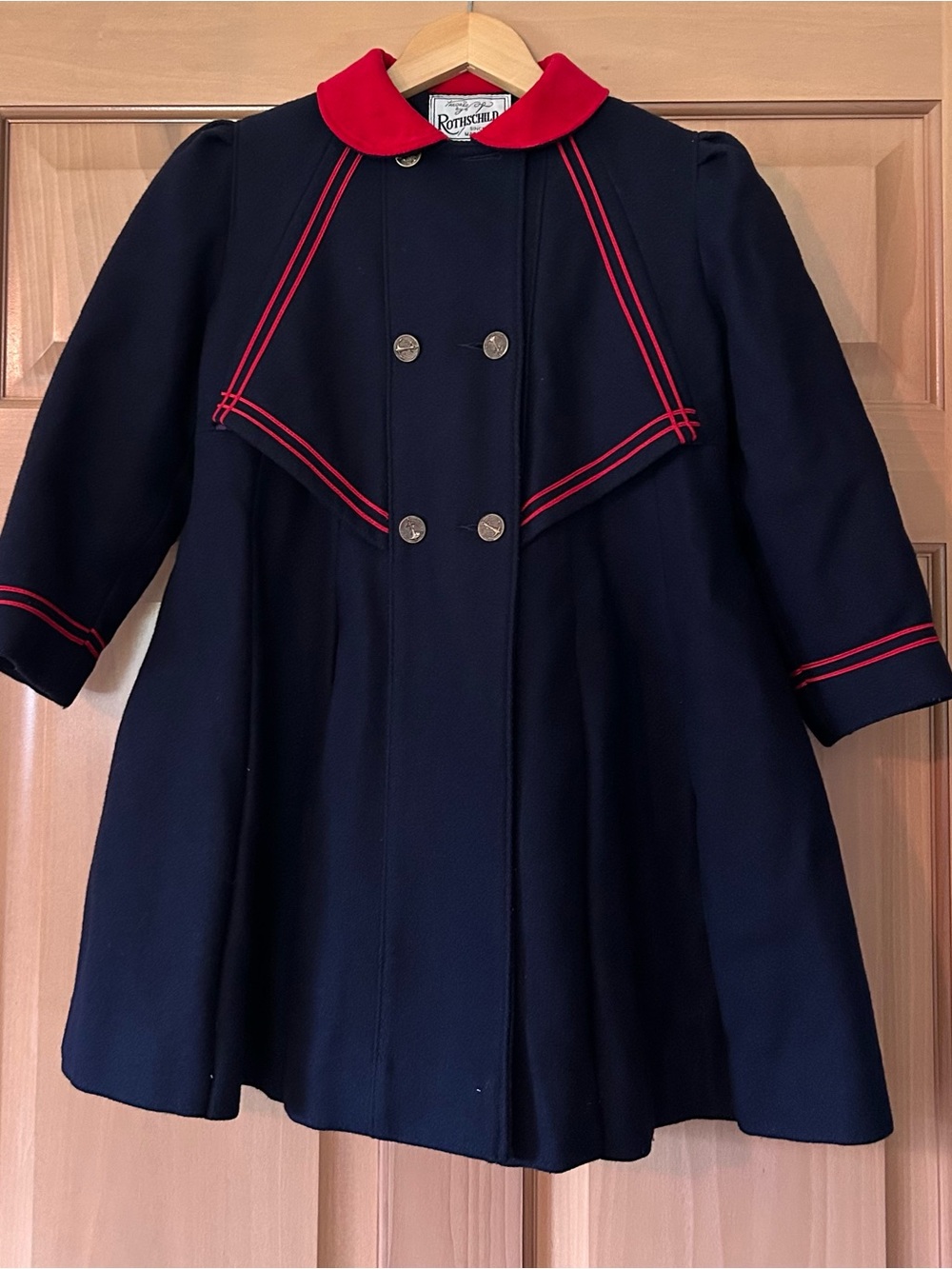 VTG Rothschild Wool Coat Navy Blue Red Union Made USA Girls Size 6X Nautical